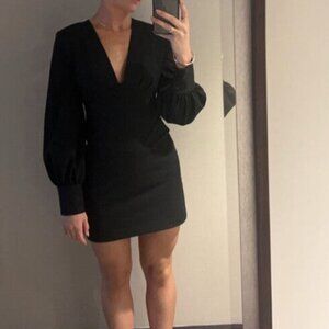Zara Black V-Neck Mini Dress with Balloon Sleeves -SIZE Small NEW WITH TAG!